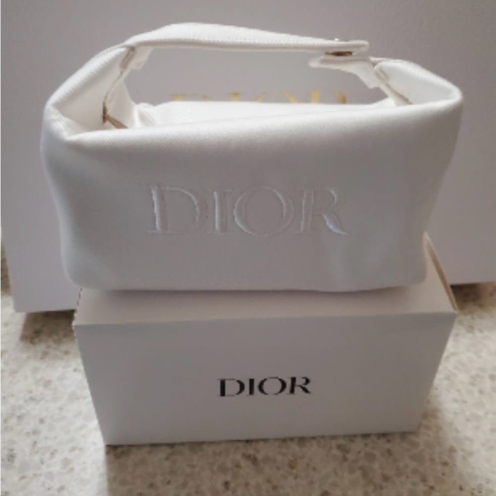 Dior White Mini Zipper Pouch & Handle